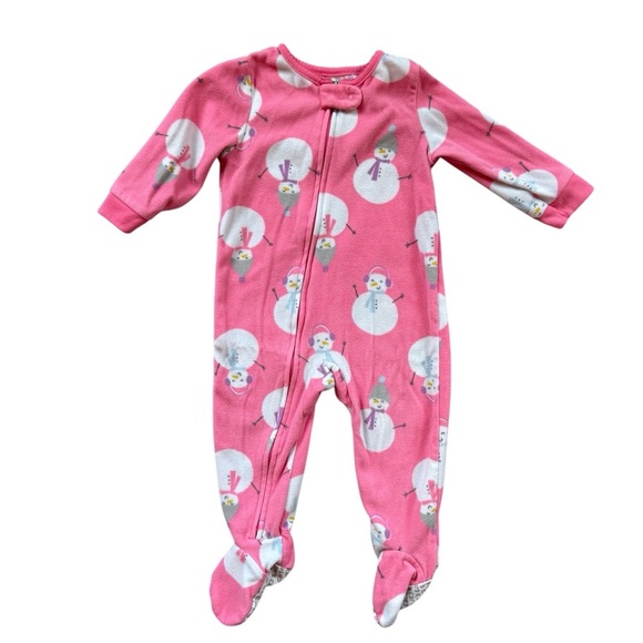 Carter’s Baby Girl Pink Snowman Footed Sleeper Pajamas - Size 12 Months - Picture 1 of 7